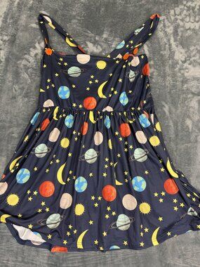 Space-Themed Sleeveless Sundress With Adjustable Straps & Orange Buttons 2XL